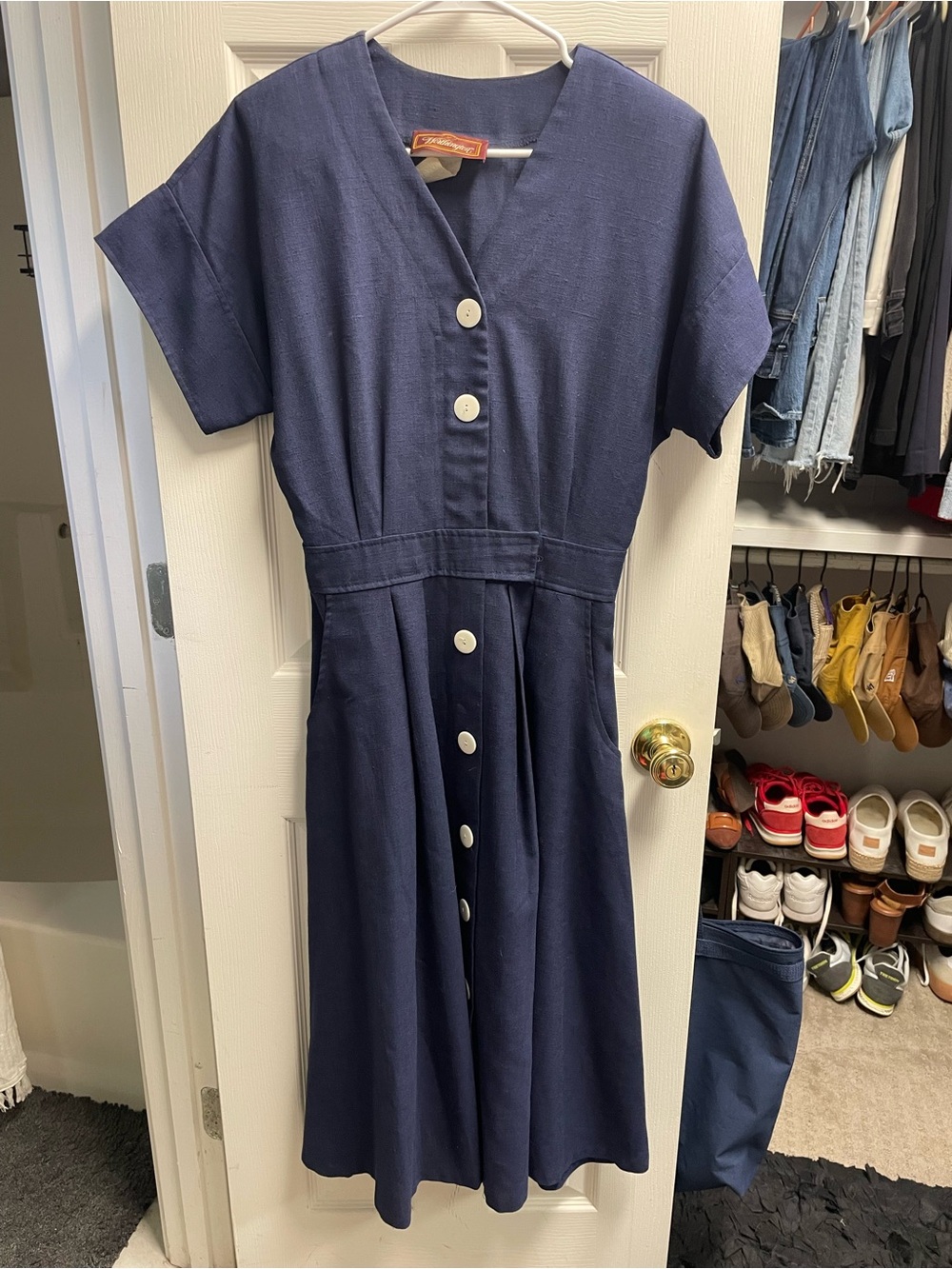 Vintage 50-60s Worthington Navy Button-Front Midi Dress